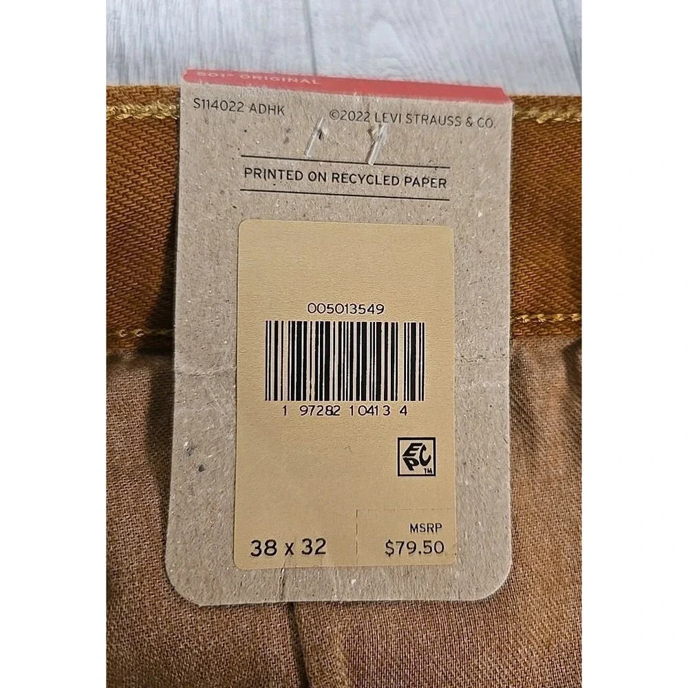 Levi's 501 Mens Jeans 38x32 Straight Leg Brown Sits at Waist Relaxed Thru Thigh